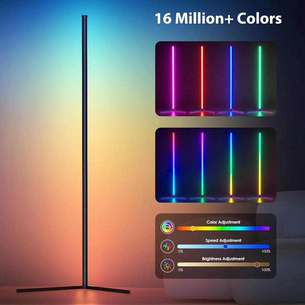 RGB Music Sync Floor Lamp – 16 Million Colors LED Standing Mood Light for Bedroom & Living Room
