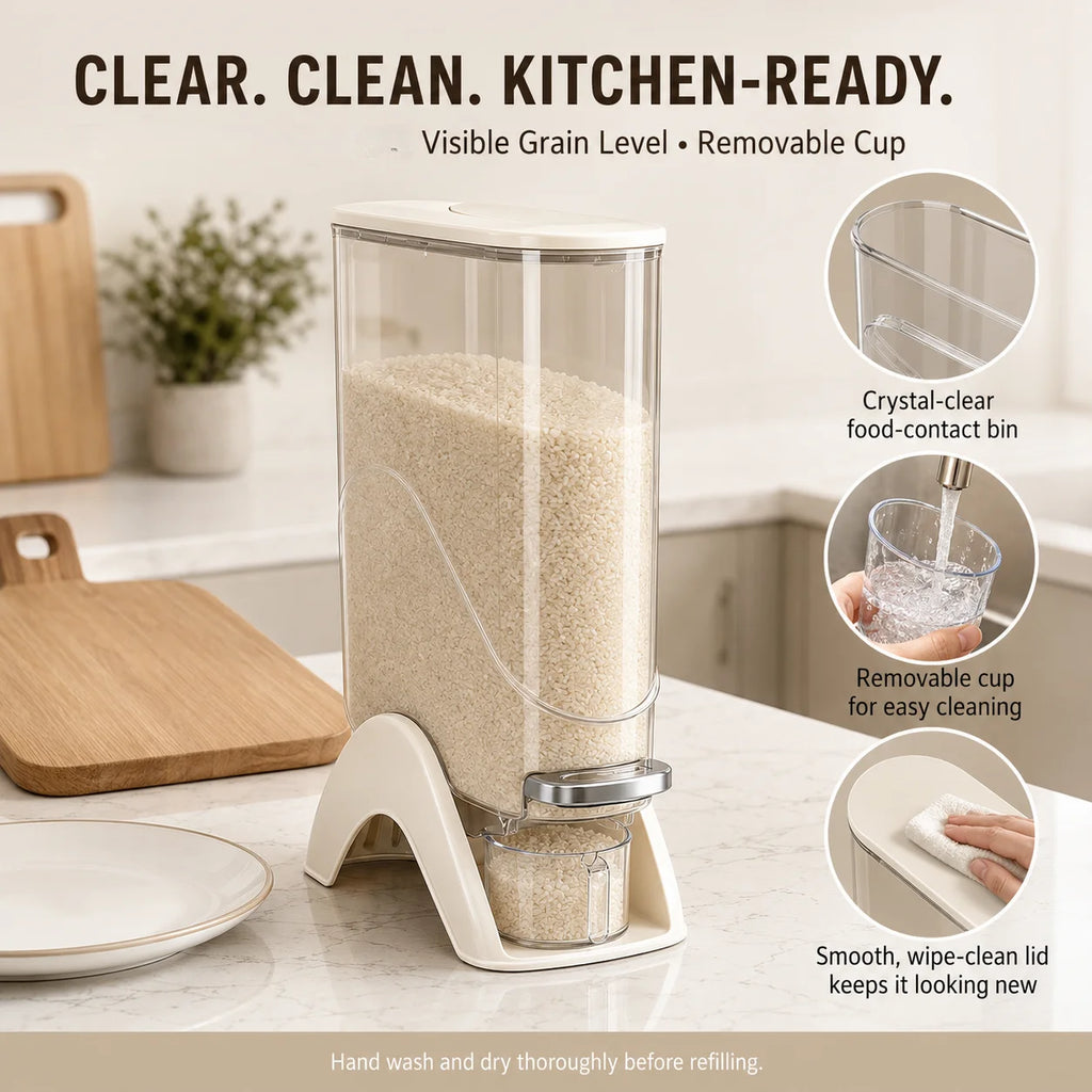 Rice Storage Container with Press-to-Pour Lid