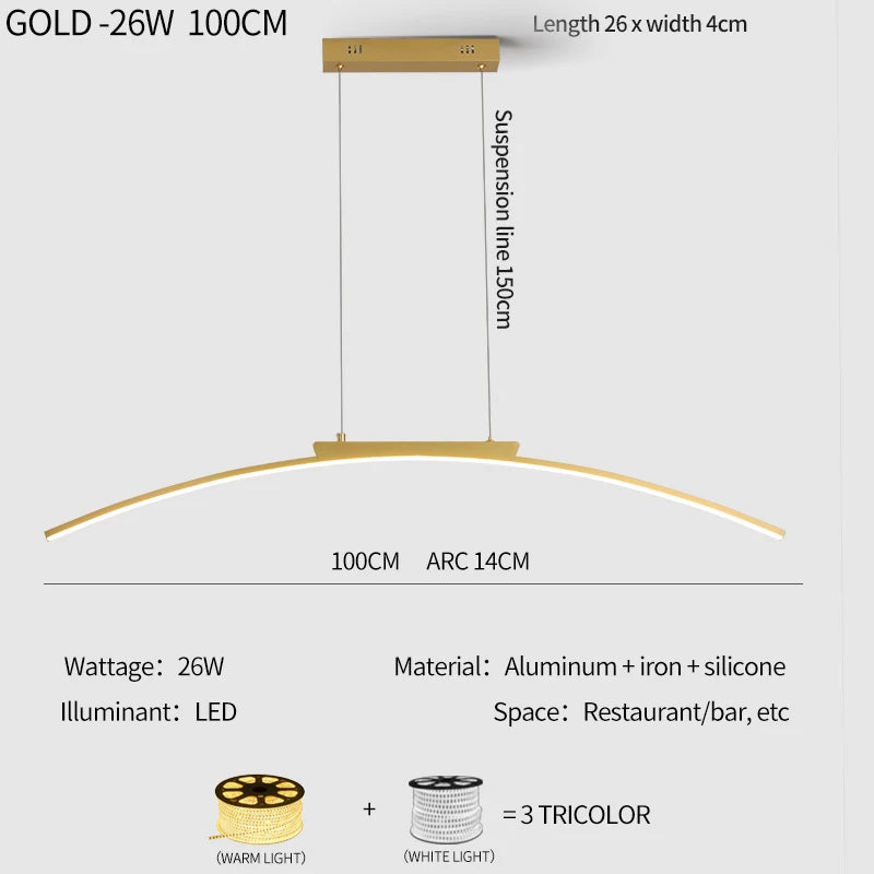 Modern LED Pendant Light – Adjustable Brightness Arc Hanging Lamp for Kitchen Island & Dining Room