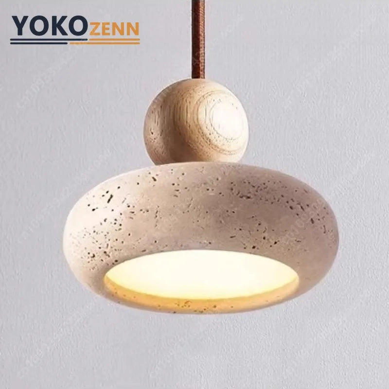 Japanese Wabi-Sabi Travertine LED Pendant Light – Natural Stone Hanging Lamp for Kitchen Island, Bedroom & Dining Decor