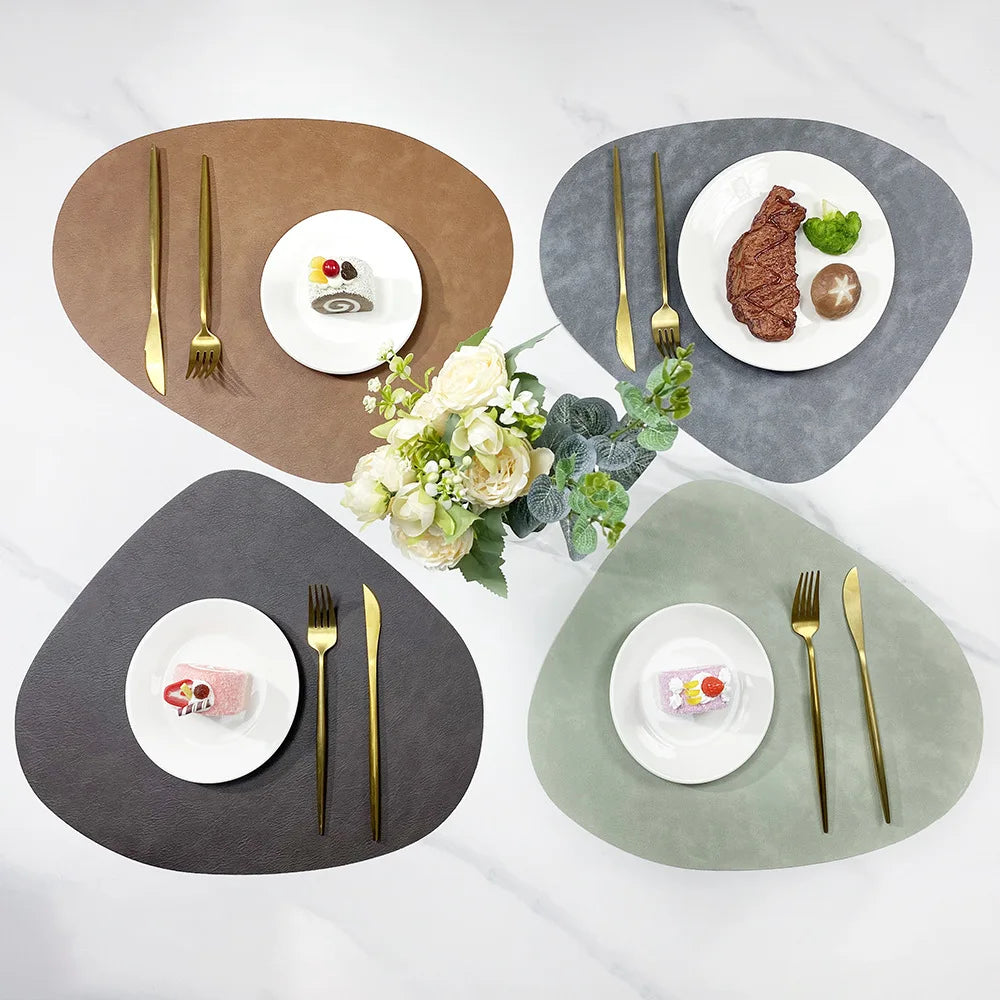 Double-Sided Anti-Slip PU Leather Placemat – Nordic Cowhide Pattern Water-Drop Table Mat