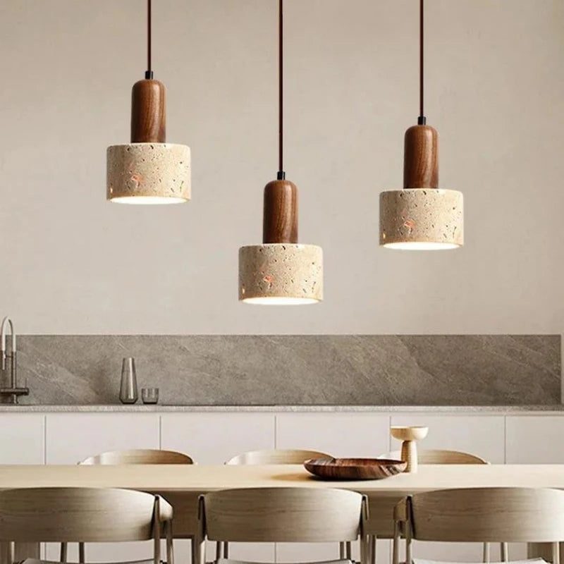 Yellow Travertine Wabi-Sabi Pendant Light – Nordic Cream Bedside & Dining Table Lamp