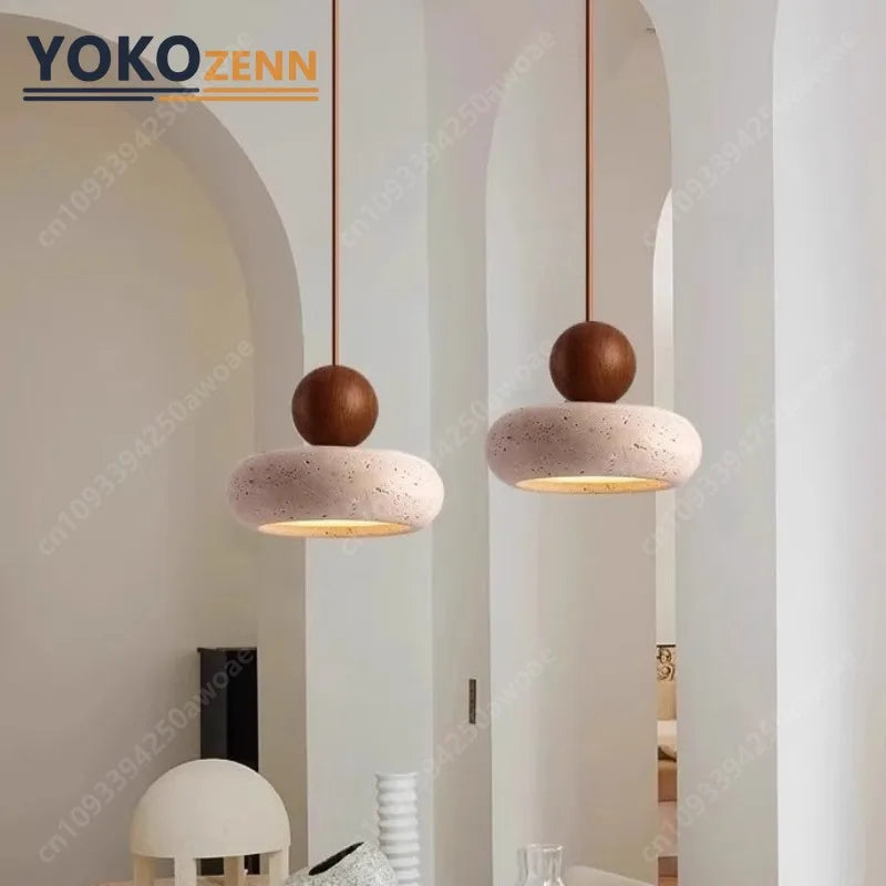 Japanese Wabi-Sabi Travertine LED Pendant Light – Natural Stone Hanging Lamp for Kitchen Island, Bedroom & Dining Decor