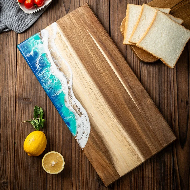 Acacia Wood & Ocean Wave Resin Cutting Board – Artisan Charcuterie & Serving Board
