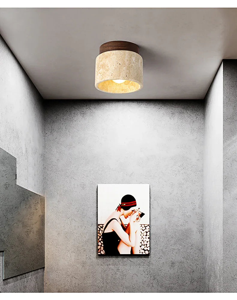 Marble Ceiling Lamp, Cream, Round