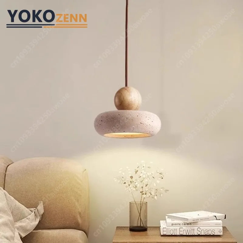 Japanese Wabi-Sabi Travertine LED Pendant Light – Natural Stone Hanging Lamp for Kitchen Island, Bedroom & Dining Decor
