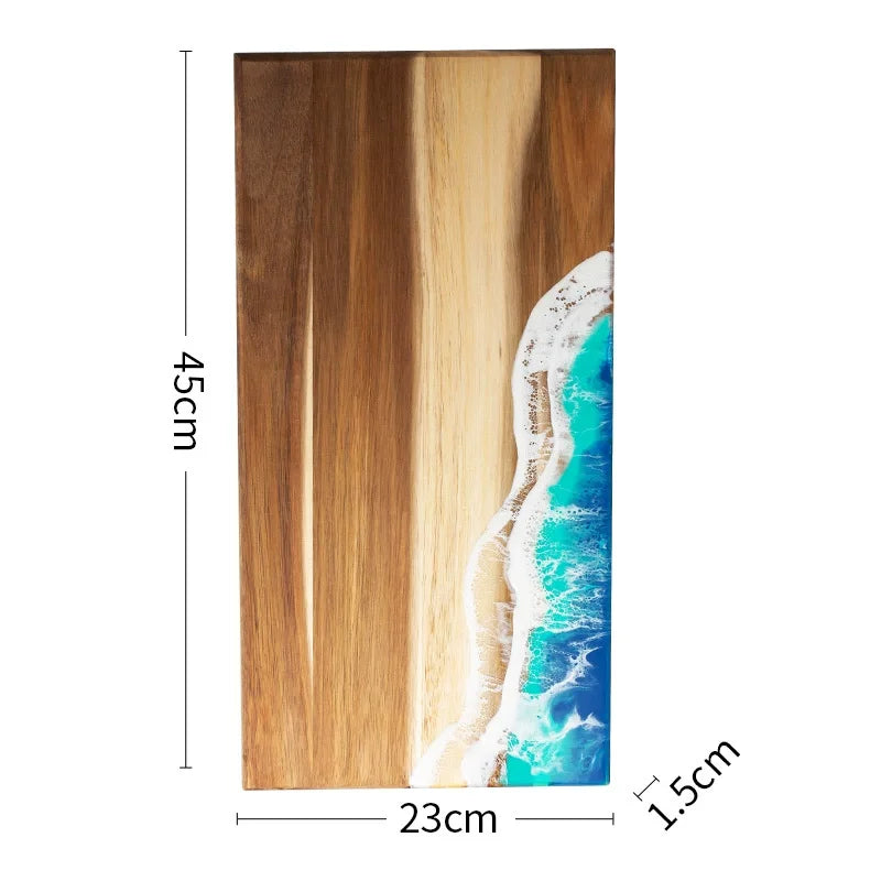 Acacia Wood & Ocean Wave Resin Cutting Board – Artisan Charcuterie & Serving Board