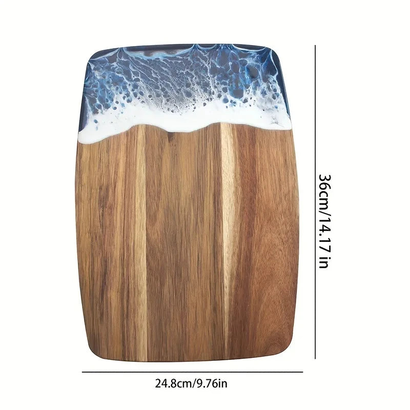 Acacia Wood & Ocean Wave Resin Cutting Board – Artisan Charcuterie & Serving Board