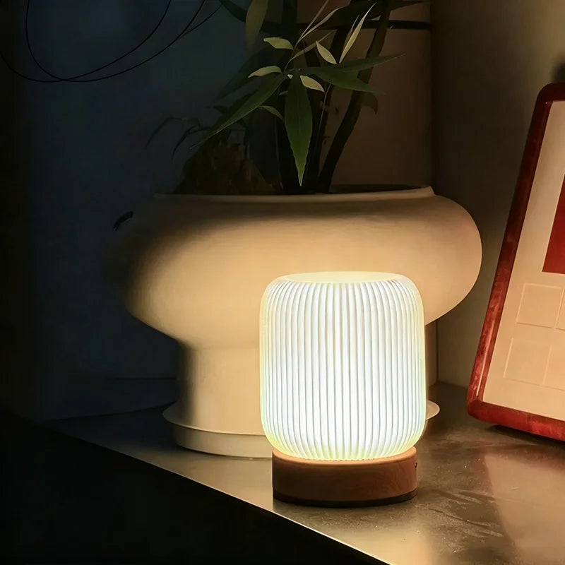 Wood Grain Touch Table Lamp – Wireless Portable Bedside Light for Bedroom & Home Decor