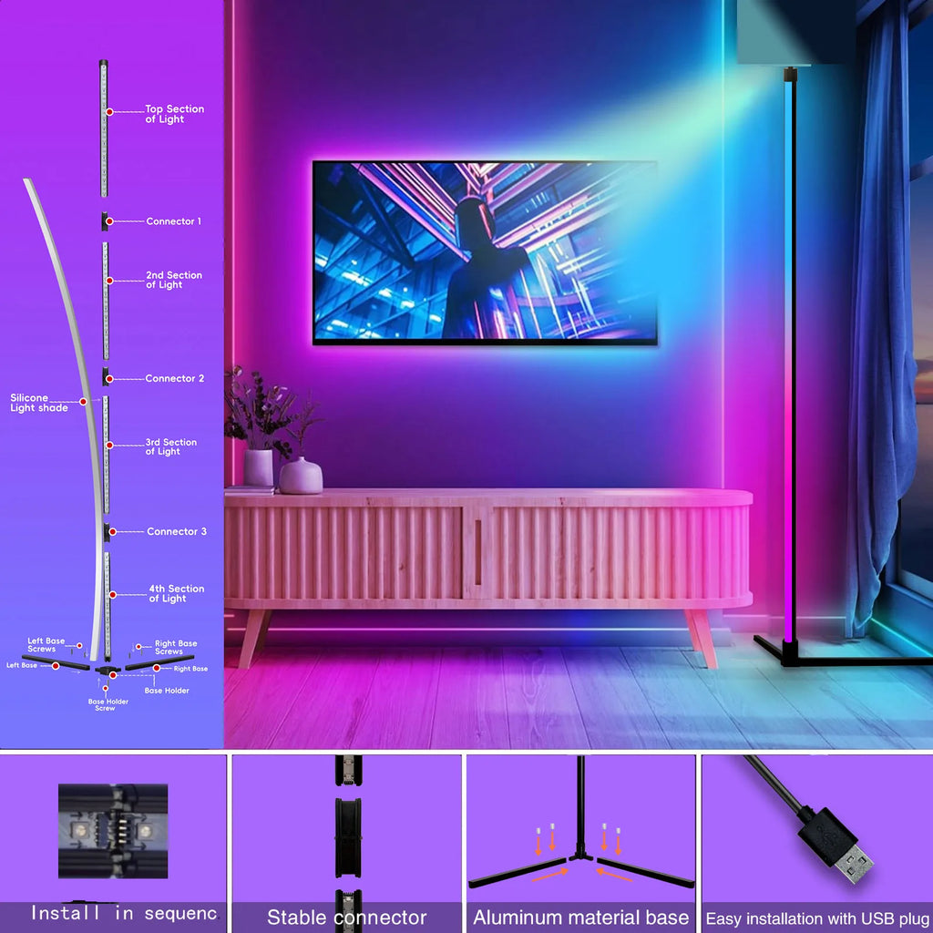 RGB Music Sync Floor Lamp – 16 Million Colors LED Standing Mood Light for Bedroom & Living Room