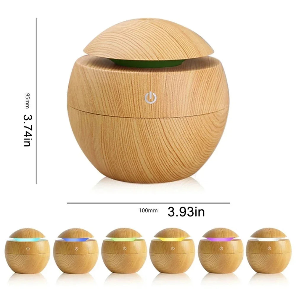 Wood Grain Ultrasonic Humidifier & Aroma Diffuser – Cool Mist Essential Oil Diffuser for Bedroom & Home