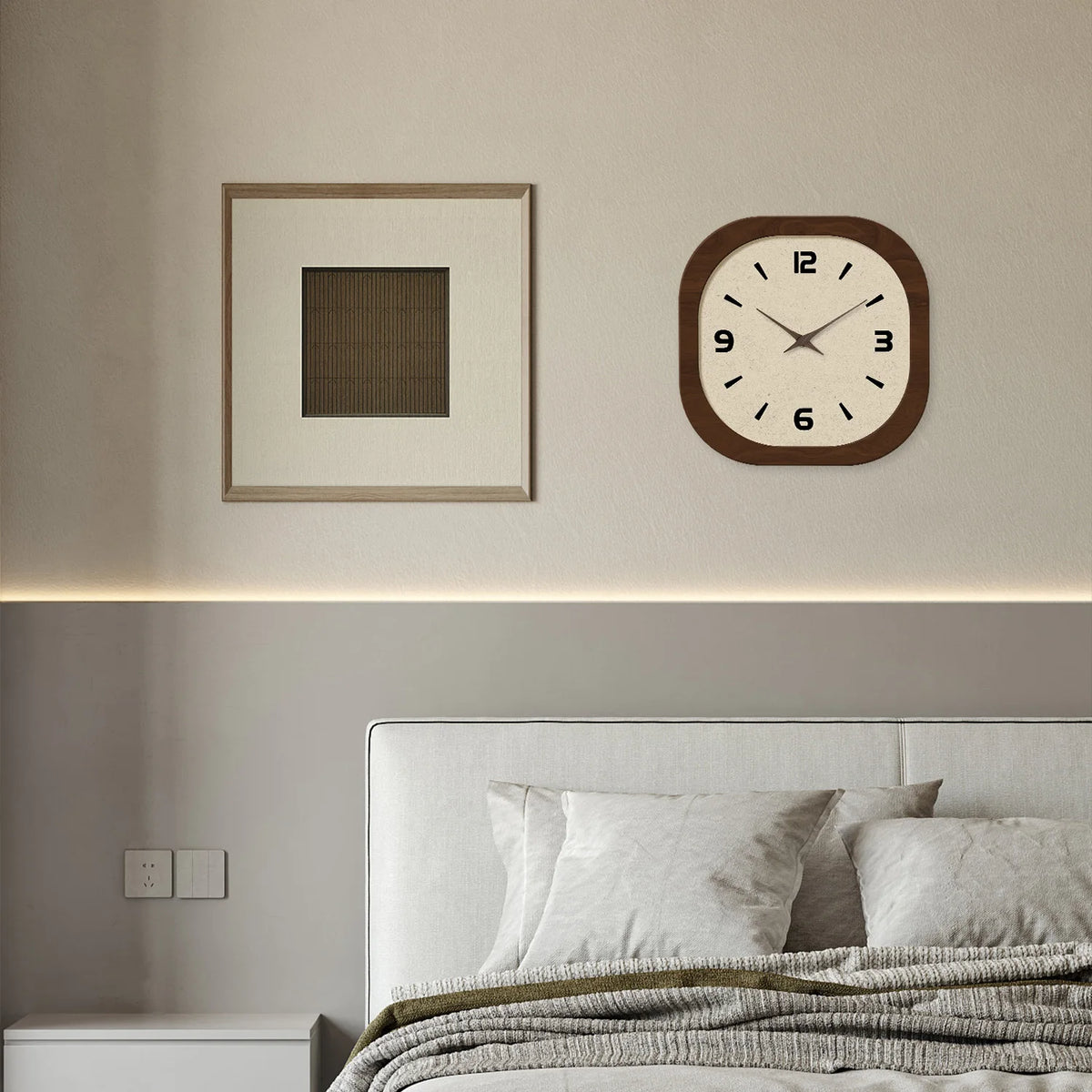 French Country Cream Wall Clock – Retro Crystal & Wood Square Clock for Living Room, Bedroom & Kitchen