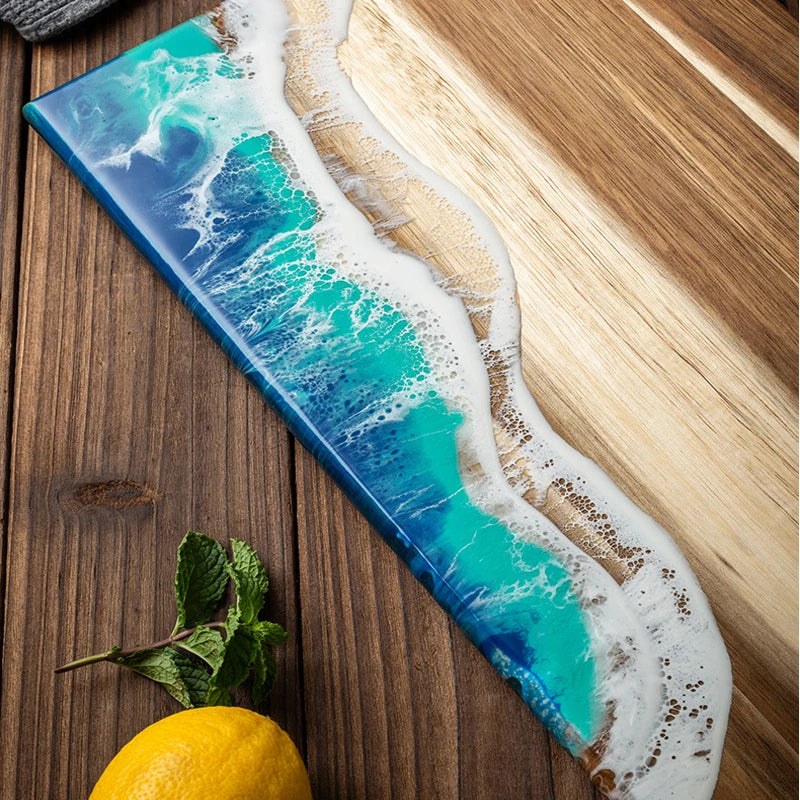 Acacia Wood & Ocean Wave Resin Cutting Board – Artisan Charcuterie & Serving Board