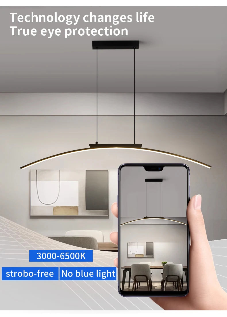 Modern LED Pendant Light – Adjustable Brightness Arc Hanging Lamp for Kitchen Island & Dining Room