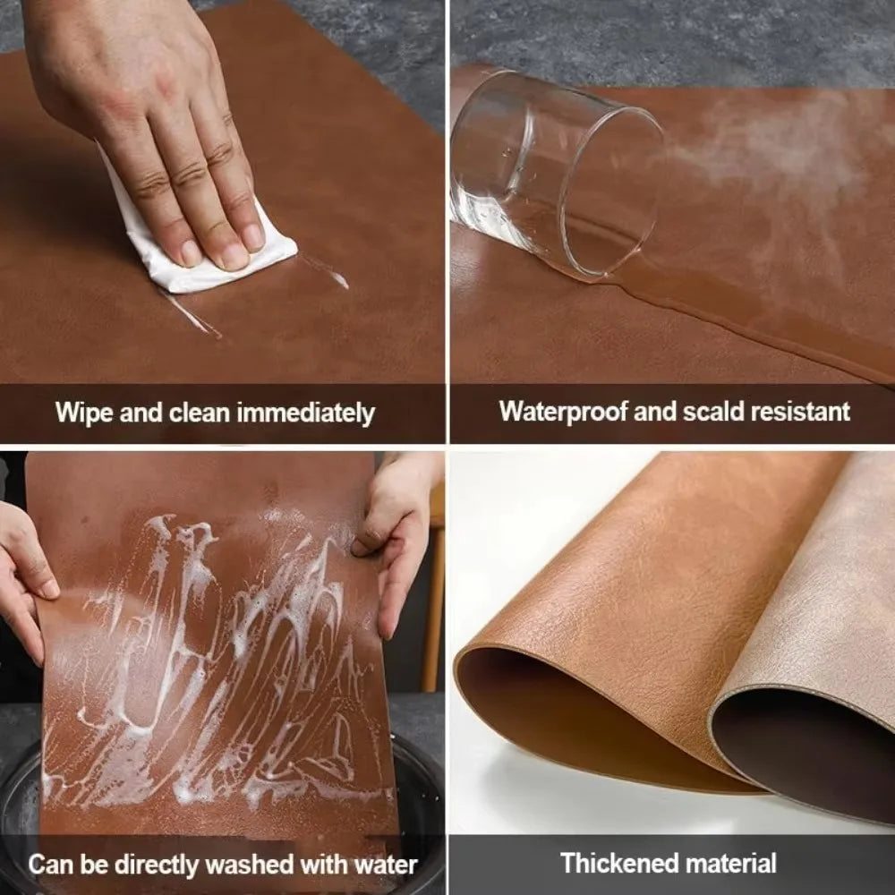 Double-Sided Anti-Slip PU Leather Placemat – Nordic Cowhide Pattern Water-Drop Table Mat