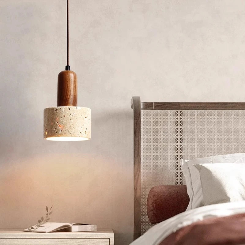 Yellow Travertine Wabi-Sabi Pendant Light – Nordic Cream Bedside & Dining Table Lamp