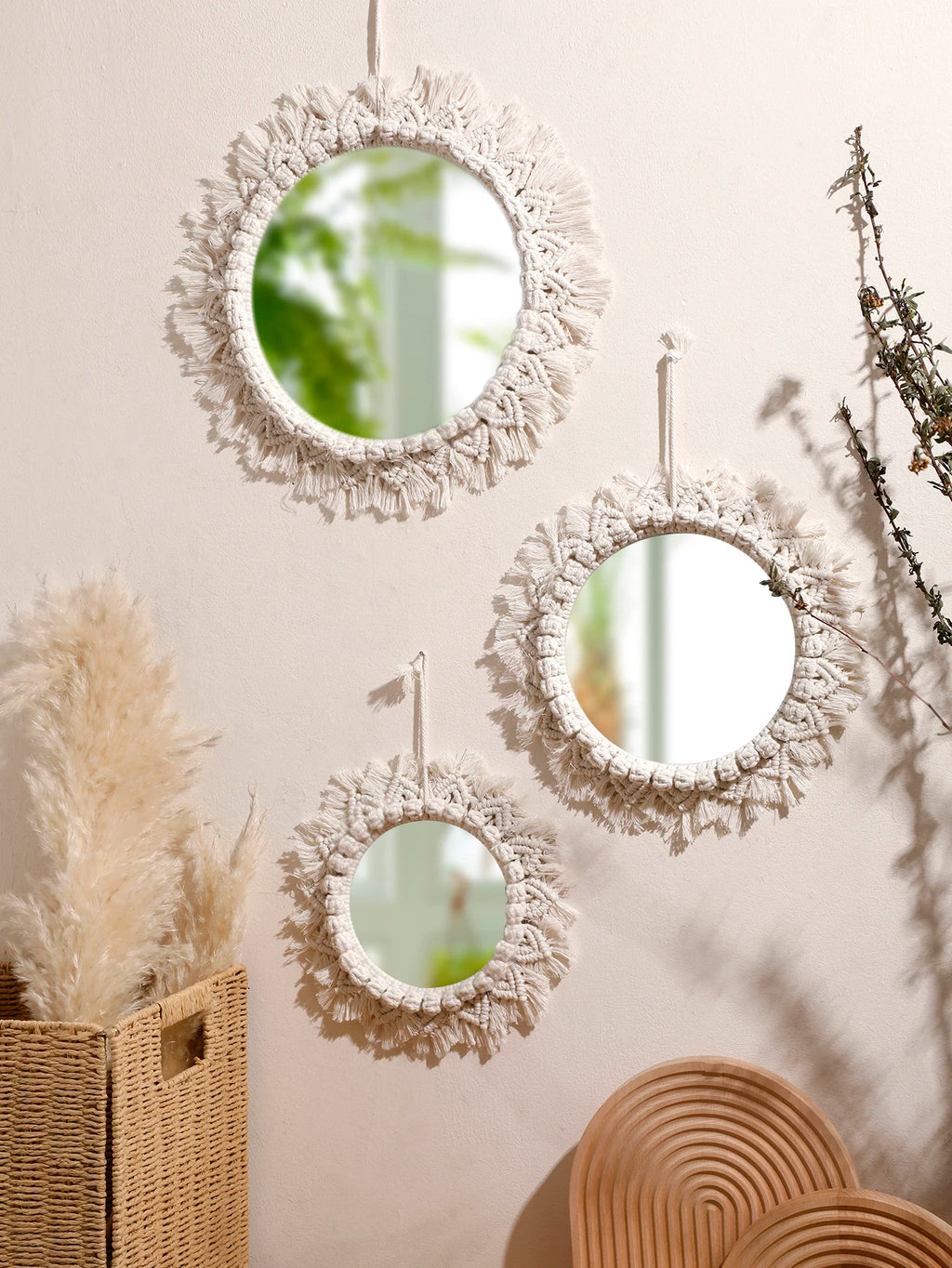 Boho Macrame Wall Mirror – Handwoven Nordic Decorative Mirror for Bedroom & Living Room