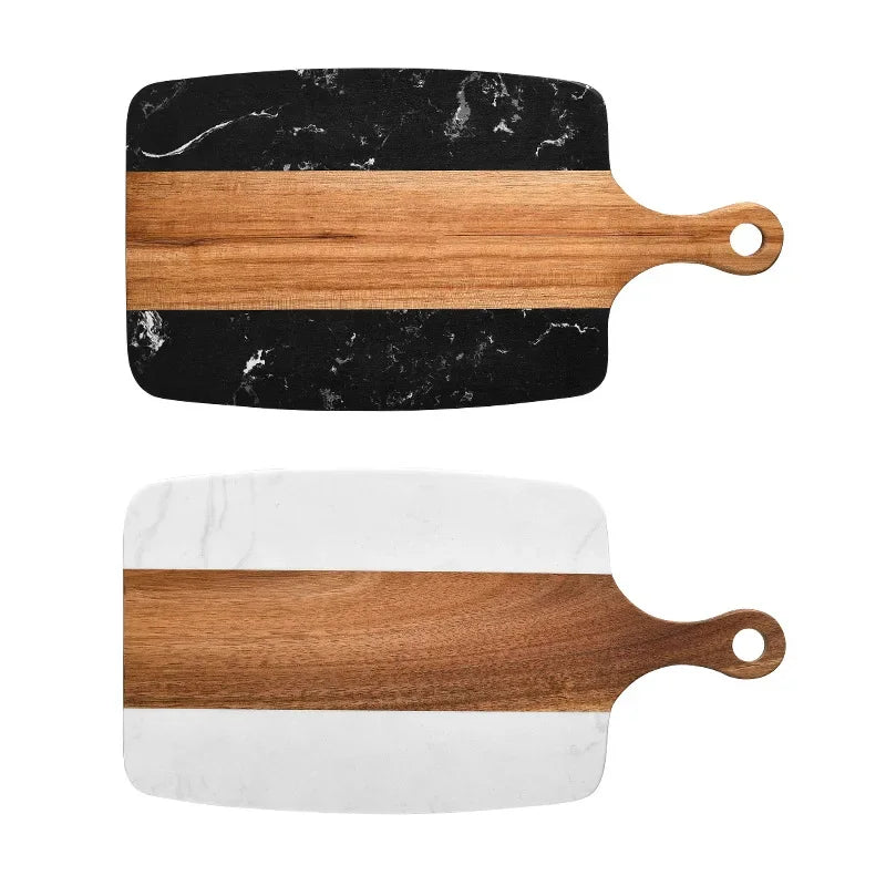 Black Marble & Wood Serving Board – Modern Kitchen Cutting & Charcuterie Platter