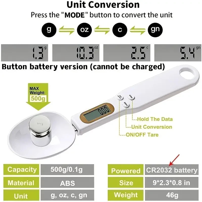 Digital Measuring Spoon Scale 0.1g-500g, LCD Kitchen Food Scale, Precision Baking Coffee Flour Scale