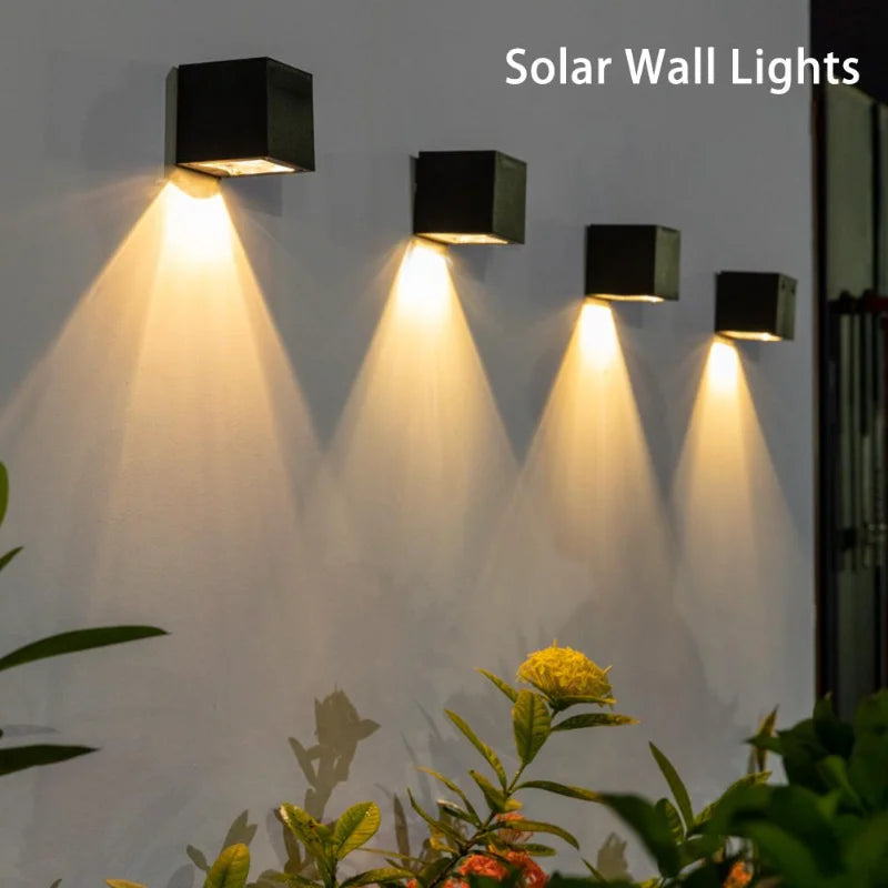 Solar LED Outdoor Wall Lights – Square Garden Fence & Courtyard Lights, Waterproof Decorative Lighting