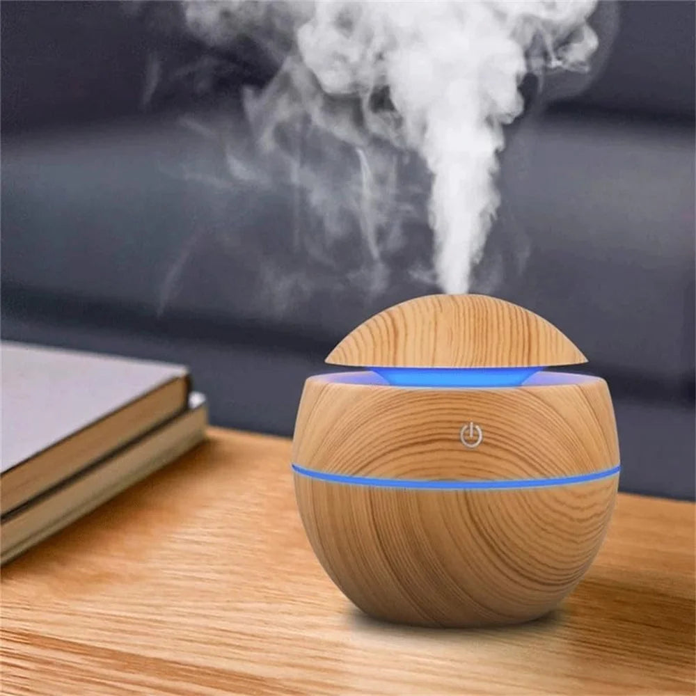 Wood Grain Ultrasonic Humidifier & Aroma Diffuser – Cool Mist Essential Oil Diffuser for Bedroom & Home
