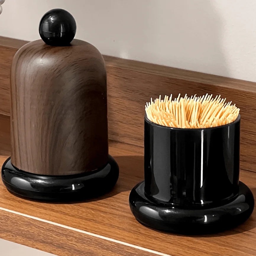 Elegant Walnut Wood Toothpick Holder – Solid Wood Ball Top Tabletop Organizer for Kitchen, Dining Room & Living Room Decor