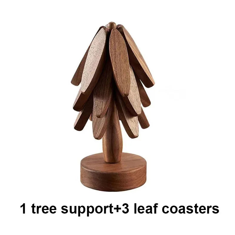 Creative Foldable Heat-Resistant Table Mat – Small Tree Design Wooden Trivet for Dining Table & Kitchen