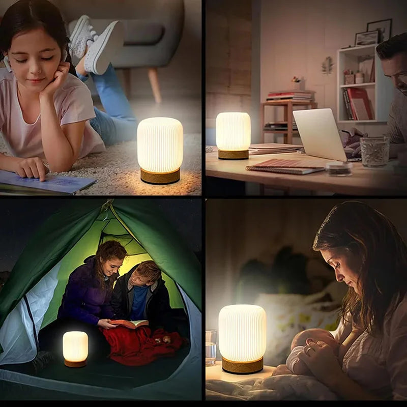 Wood Grain Touch Table Lamp – Wireless Portable Bedside Light for Bedroom & Home Decor