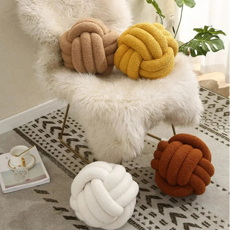Woven Knot Ball Pillow – Round Decorative Cushion with Backrest for Sofa & Bedroom