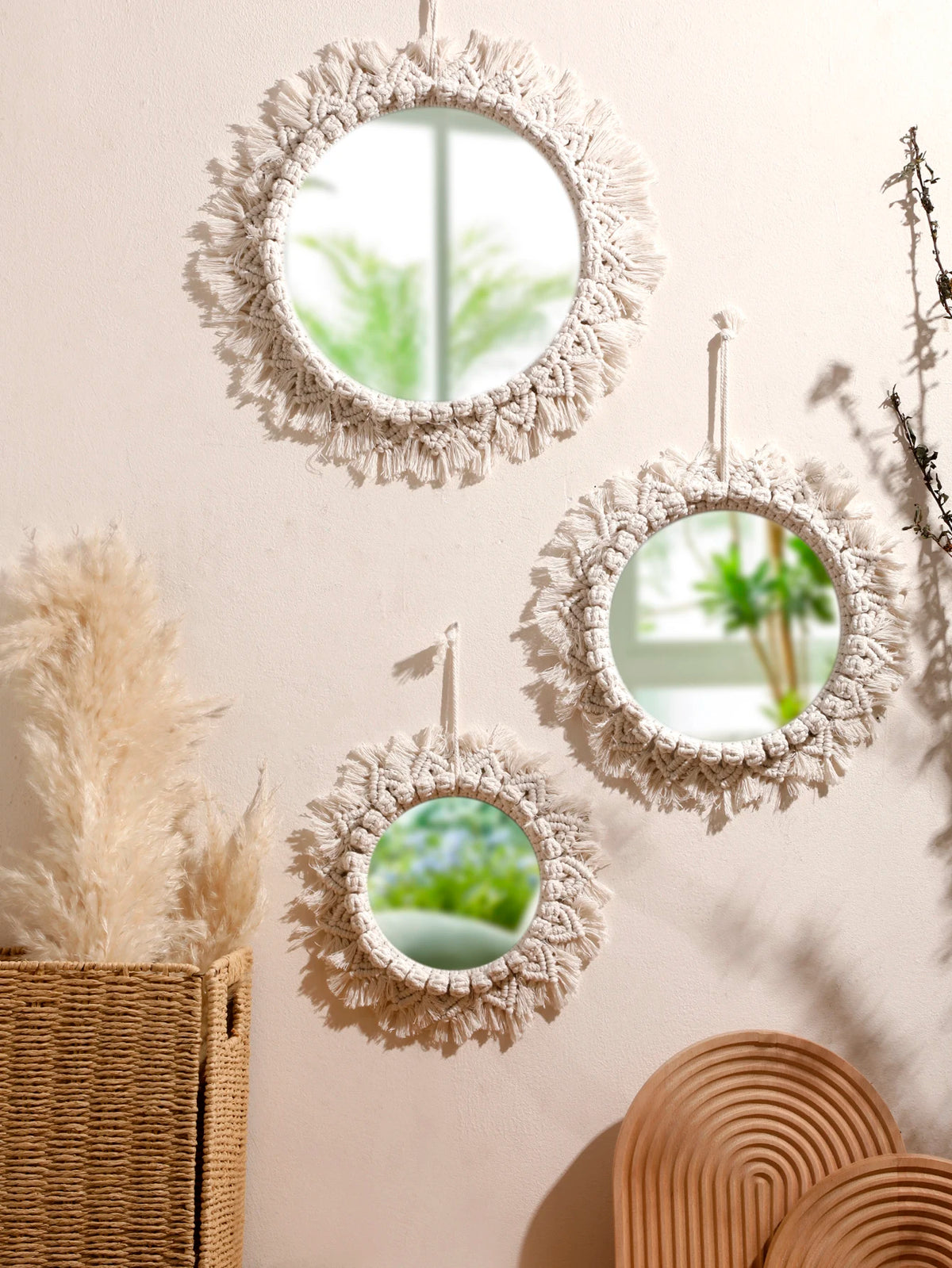 Boho Macrame Wall Mirror – Handwoven Nordic Decorative Mirror for Bedroom & Living Room