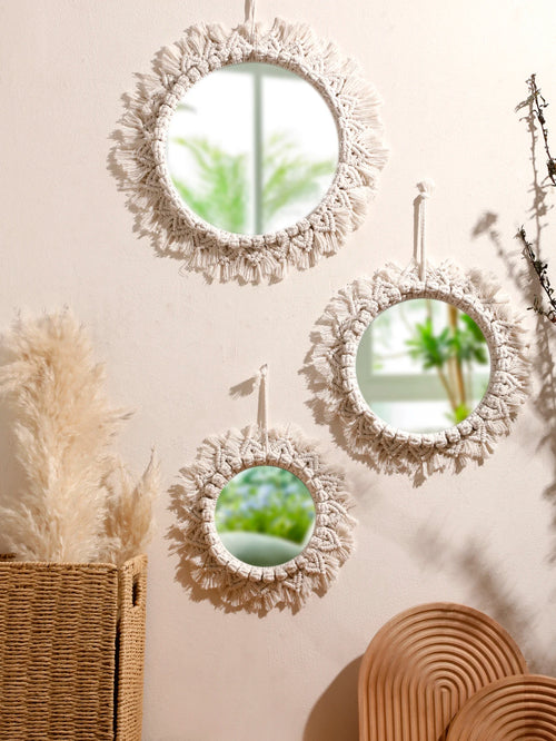 Boho Macrame Wall Mirror – Handwoven Nordic Decorative Mirror for Bedroom & Living Room