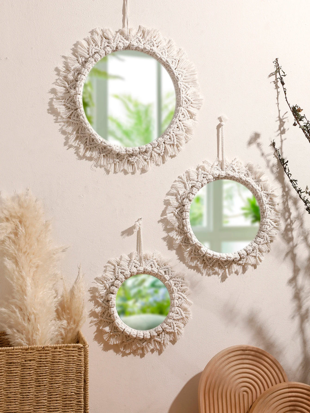 Boho Macrame Wall Mirror – Handwoven Nordic Decorative Mirror for Bedroom & Living Room