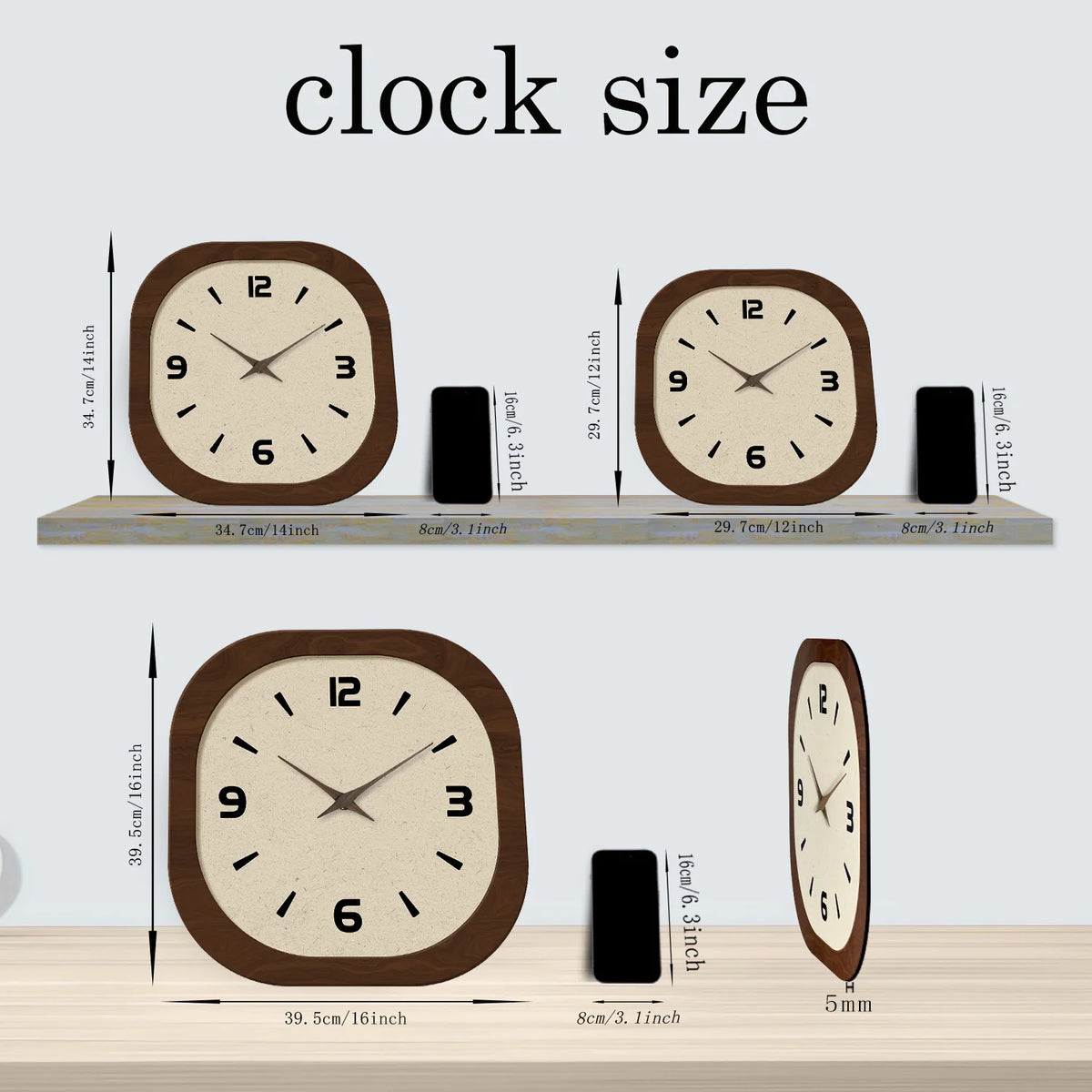 French Country Cream Wall Clock – Retro Crystal & Wood Square Clock for Living Room, Bedroom & Kitchen