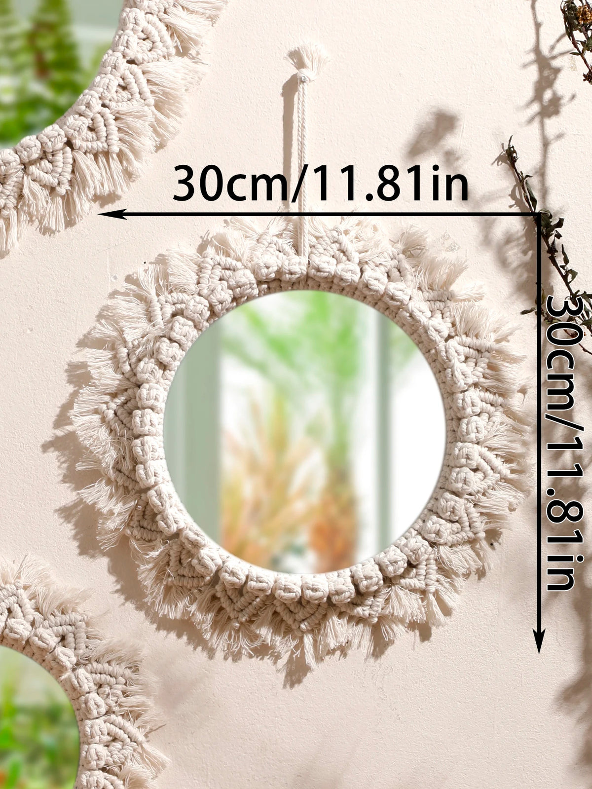 Boho Macrame Wall Mirror – Handwoven Nordic Decorative Mirror for Bedroom & Living Room