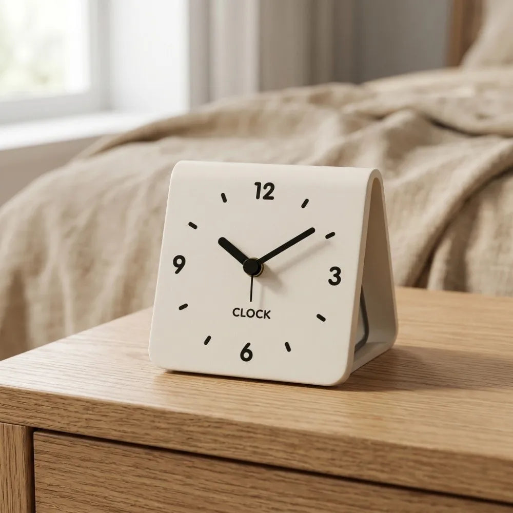 Modern Silent Desk Clock, Small Square Acrylic, Black & White