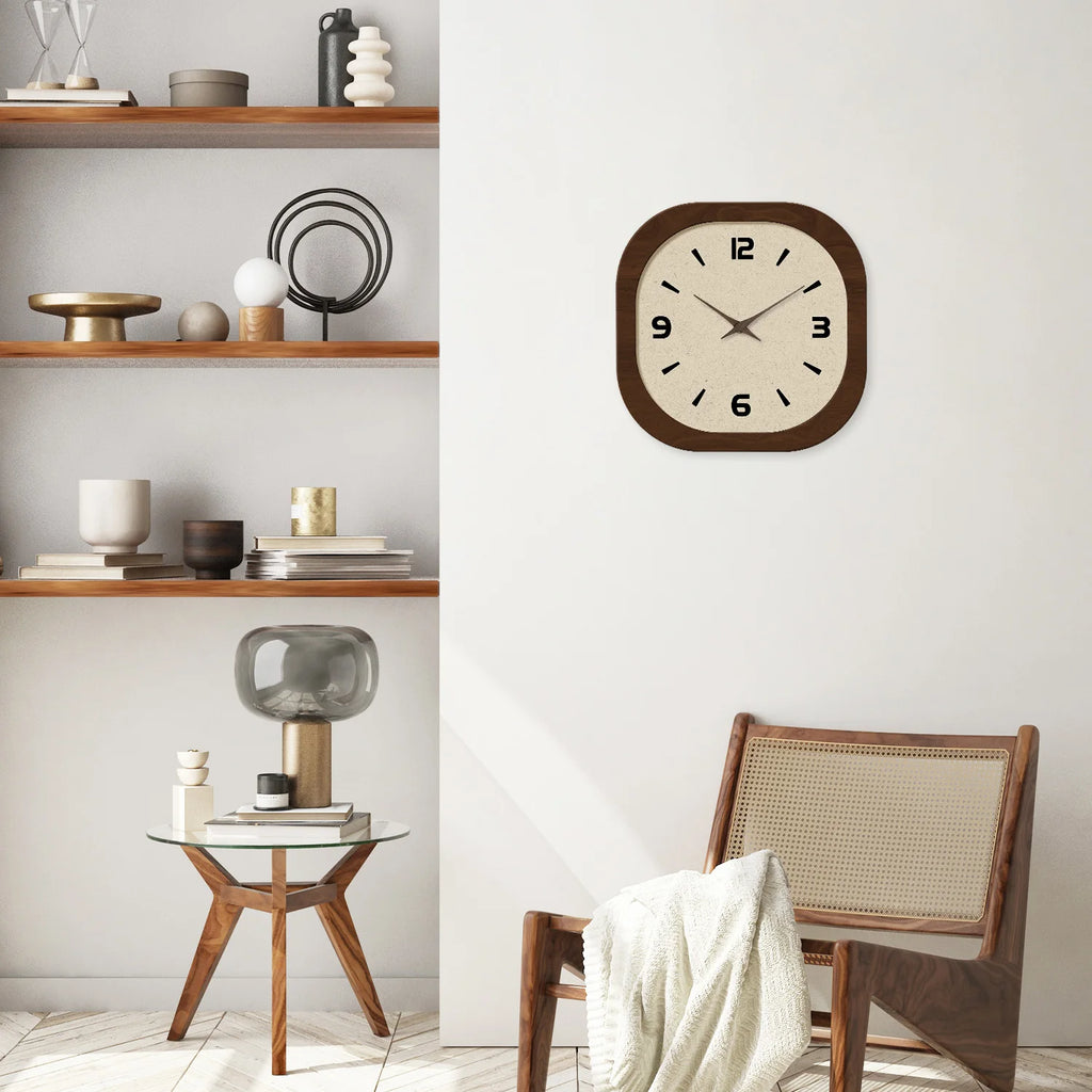 French Country Cream Wall Clock – Retro Crystal & Wood Square Clock for Living Room, Bedroom & Kitchen