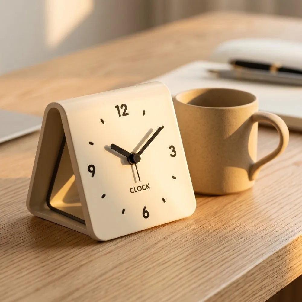 Modern Silent Desk Clock, Small Square Acrylic, Black & White