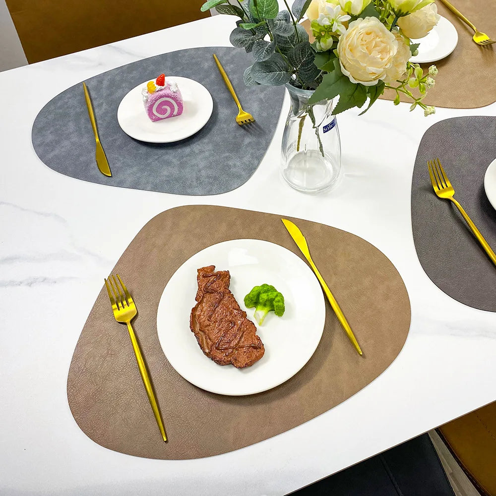 Double-Sided Anti-Slip PU Leather Placemat – Nordic Cowhide Pattern Water-Drop Table Mat