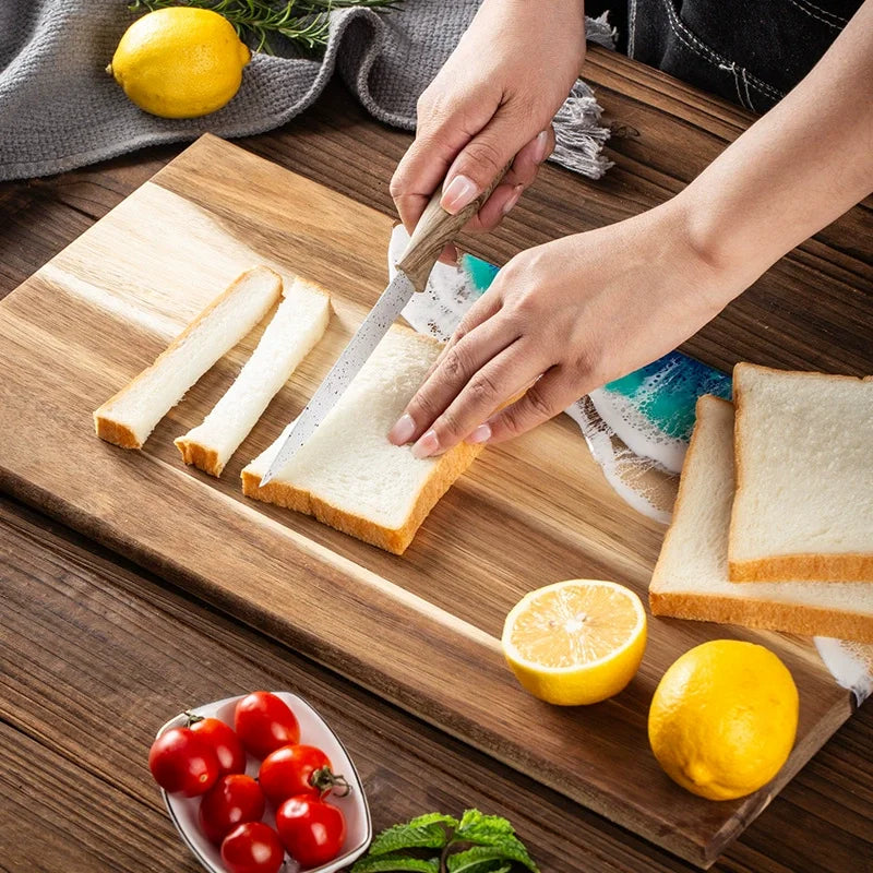 Acacia Wood & Ocean Wave Resin Cutting Board – Artisan Charcuterie & Serving Board