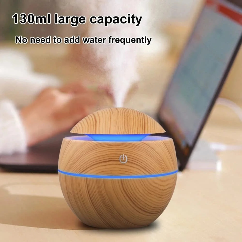 Wood Grain Ultrasonic Humidifier & Aroma Diffuser – Cool Mist Essential Oil Diffuser for Bedroom & Home