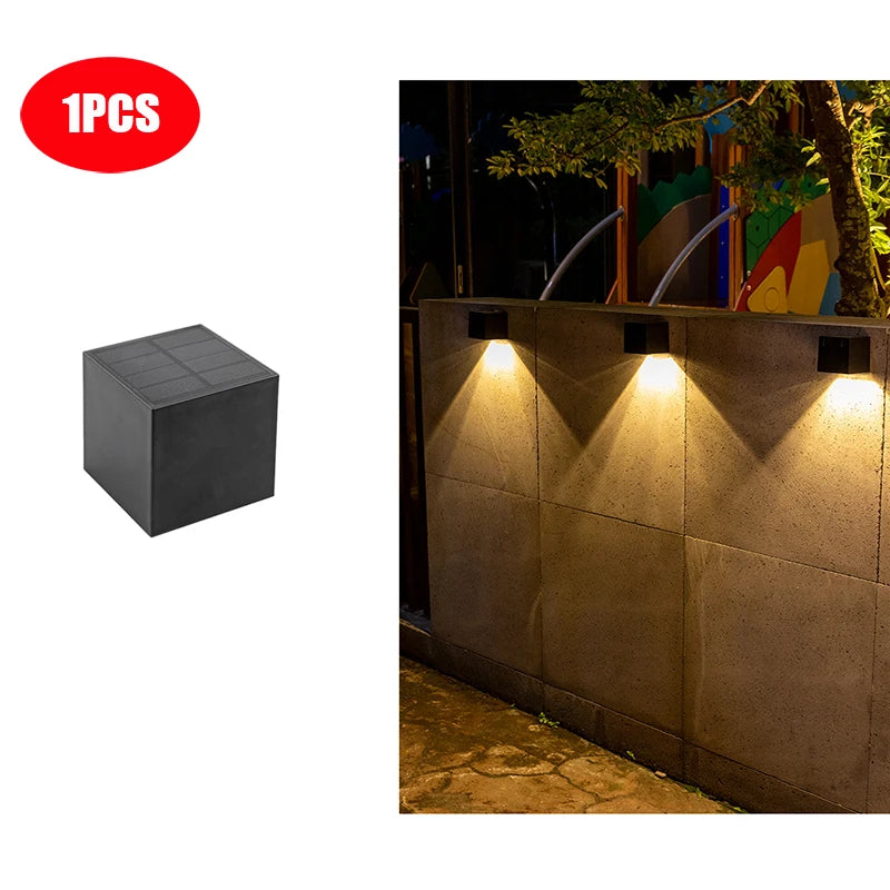 Solar LED Outdoor Wall Lights – Square Garden Fence & Courtyard Lights, Waterproof Decorative Lighting