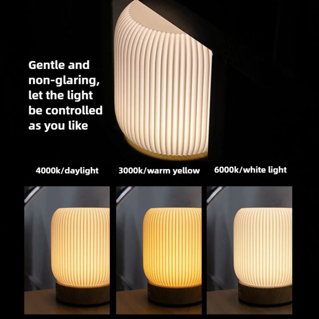 Wood Grain Touch Table Lamp – Wireless Portable Bedside Light for Bedroom & Home Decor