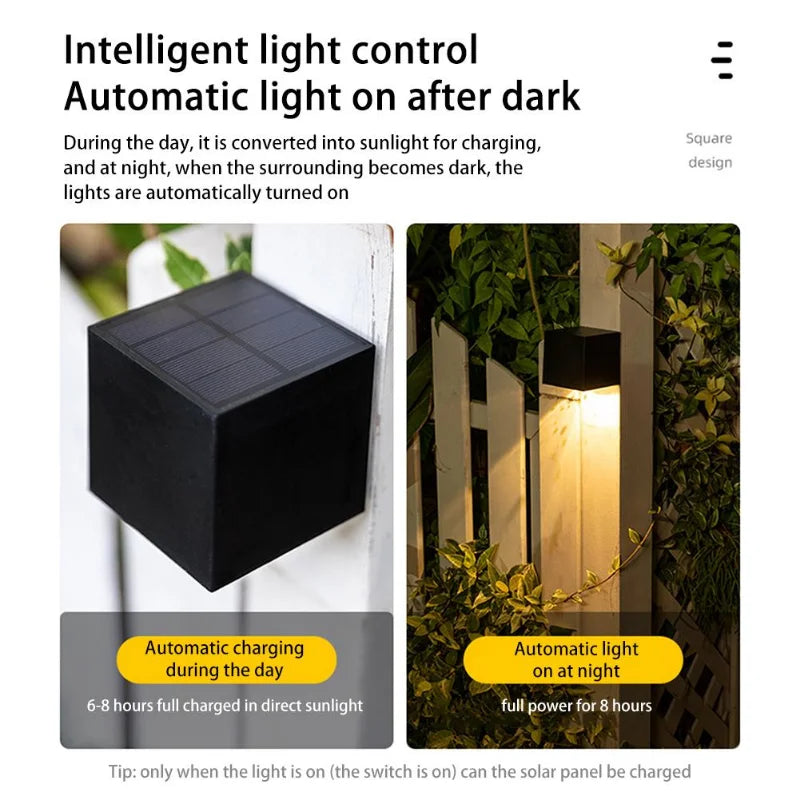 Solar LED Outdoor Wall Lights – Square Garden Fence & Courtyard Lights, Waterproof Decorative Lighting