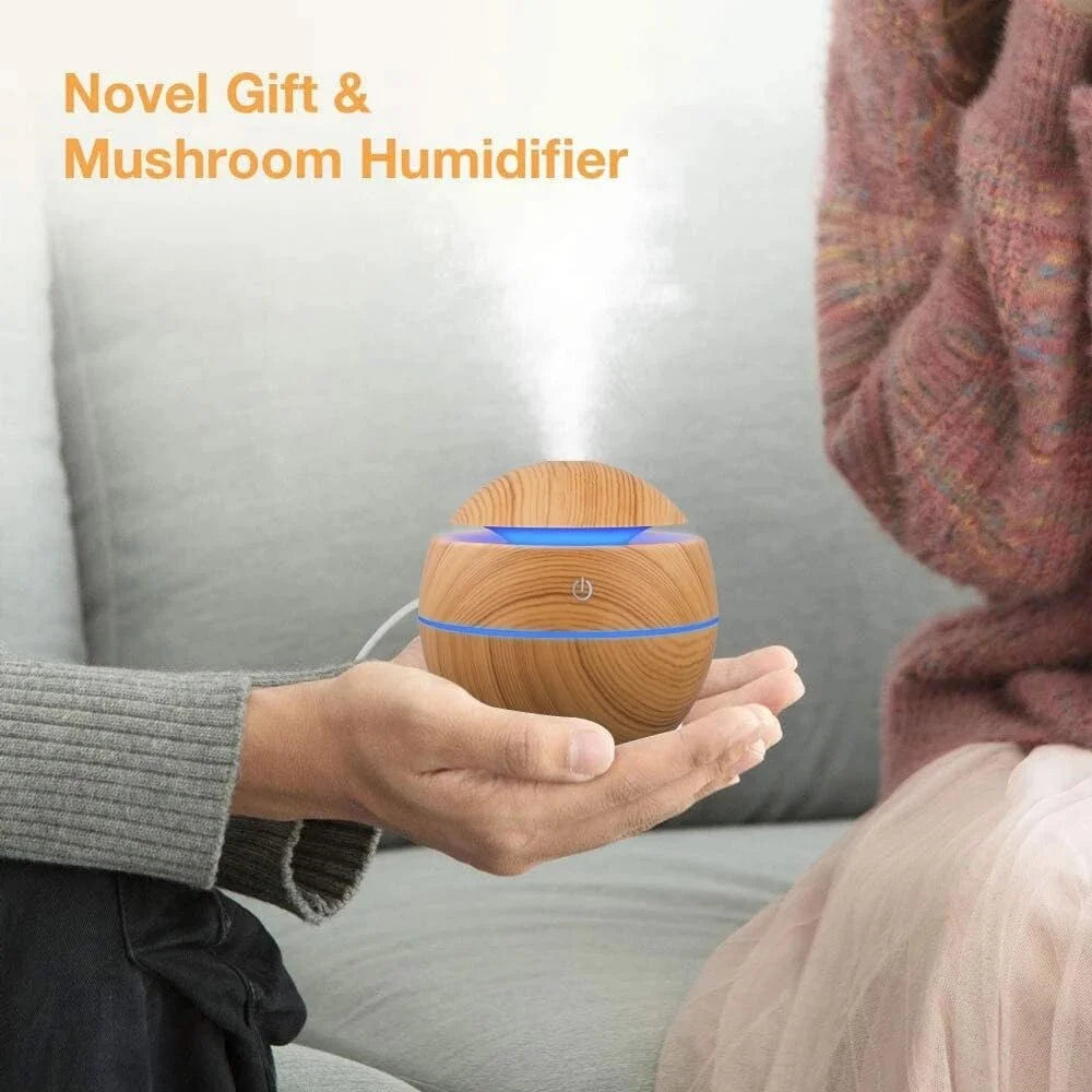 Wood Grain Ultrasonic Humidifier & Aroma Diffuser – Cool Mist Essential Oil Diffuser for Bedroom & Home