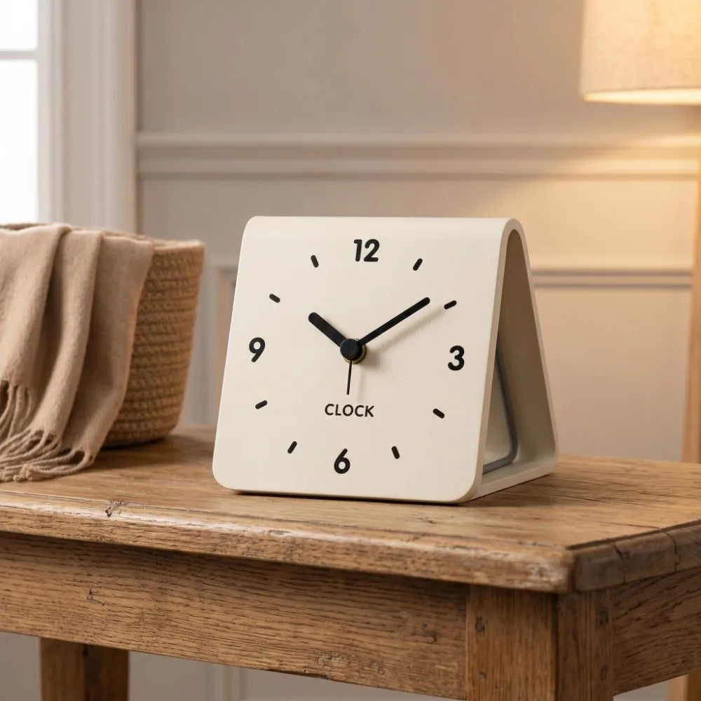 Modern Silent Desk Clock, Small Square Acrylic, Black & White