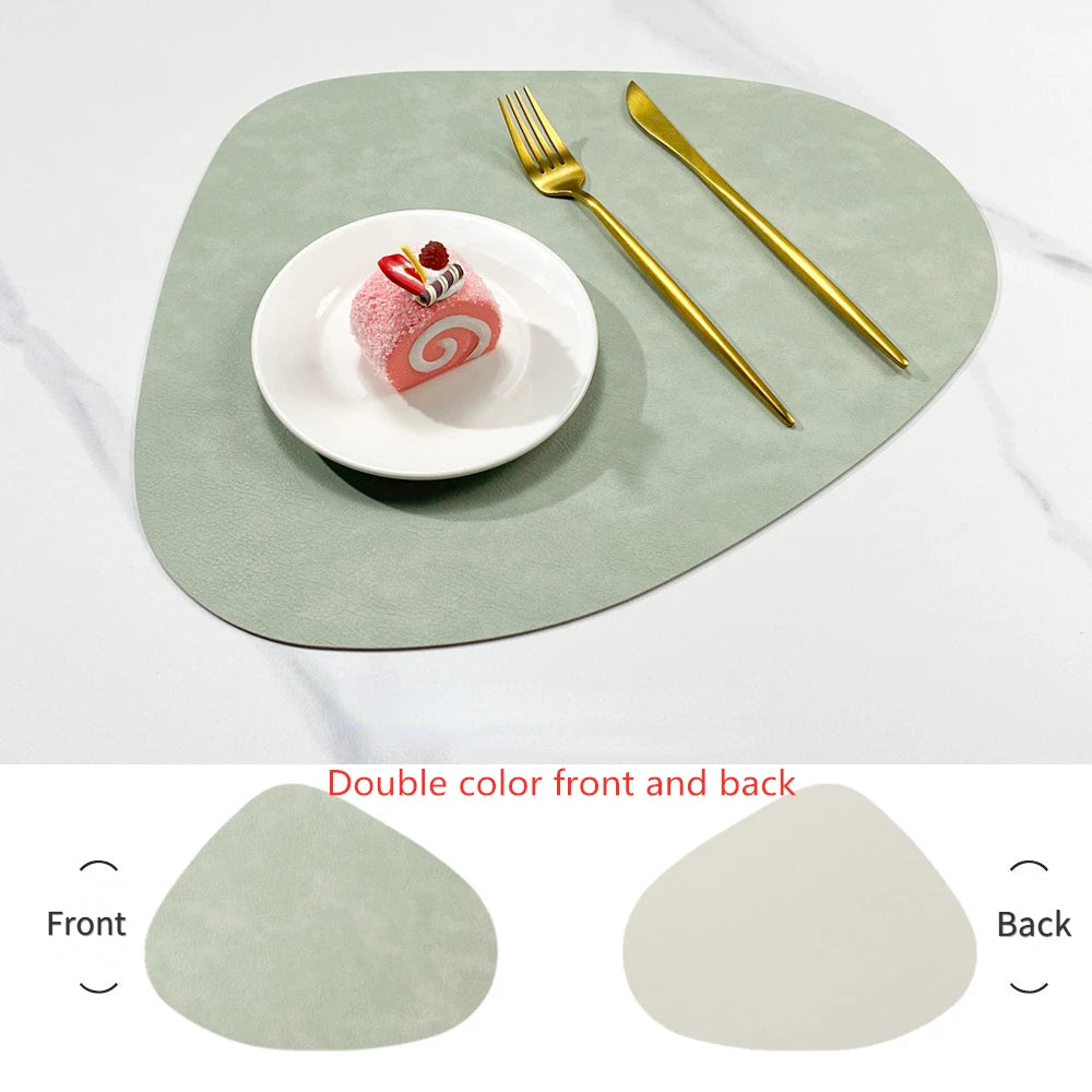 Double-Sided Anti-Slip PU Leather Placemat – Nordic Cowhide Pattern Water-Drop Table Mat