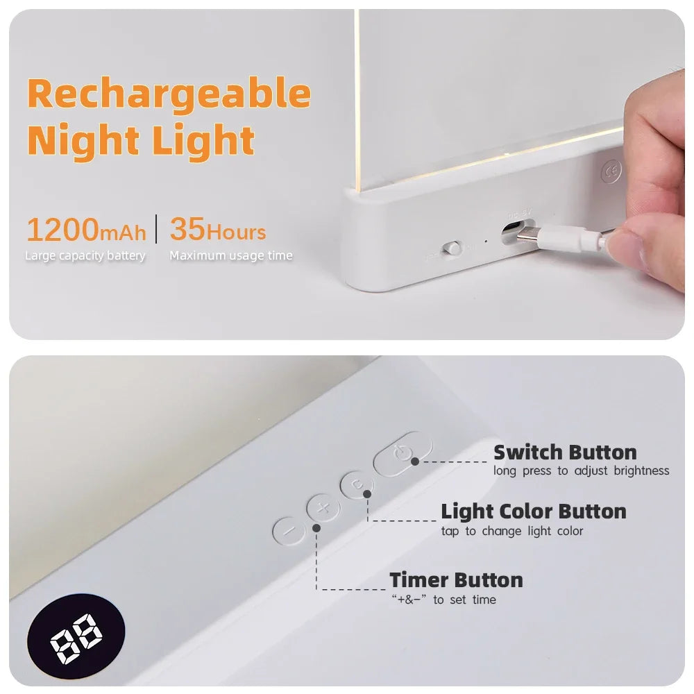 Rechargeable LED Book Light – Dimmable 3-Color Reading Lamp with Timer for Bedside & Study