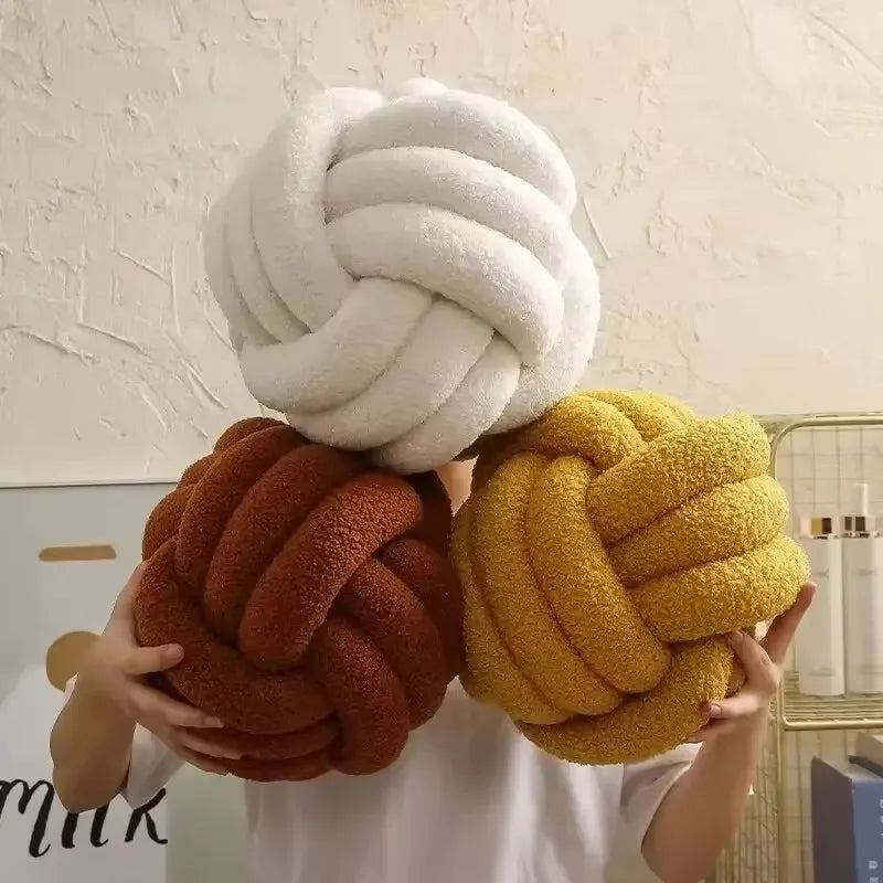 Woven Knot Ball Pillow – Round Decorative Cushion with Backrest for Sofa & Bedroom
