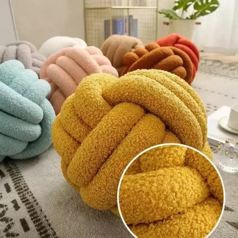 Woven Knot Ball Pillow – Round Decorative Cushion with Backrest for Sofa & Bedroom