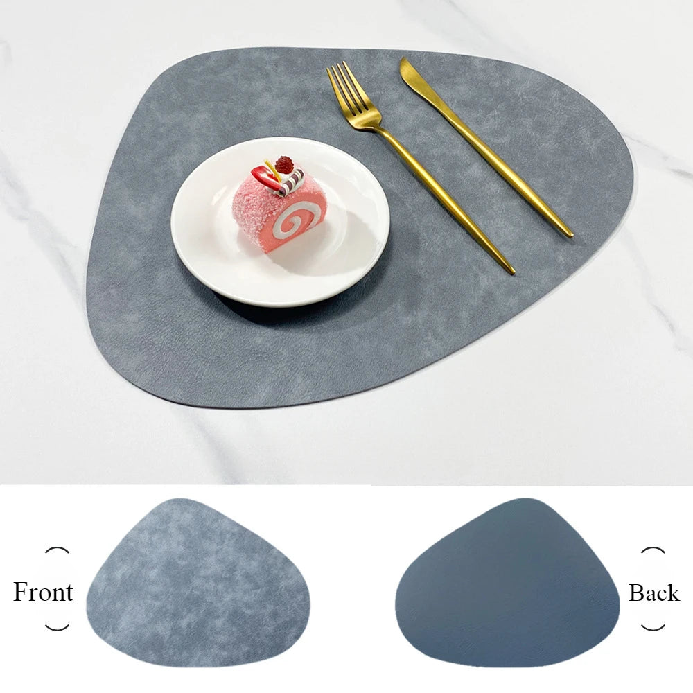 Double-Sided Anti-Slip PU Leather Placemat – Nordic Cowhide Pattern Water-Drop Table Mat